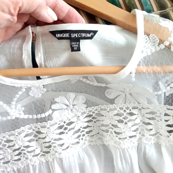 White Boho Gauze Crochet Top 16 - Picture 4 of 6